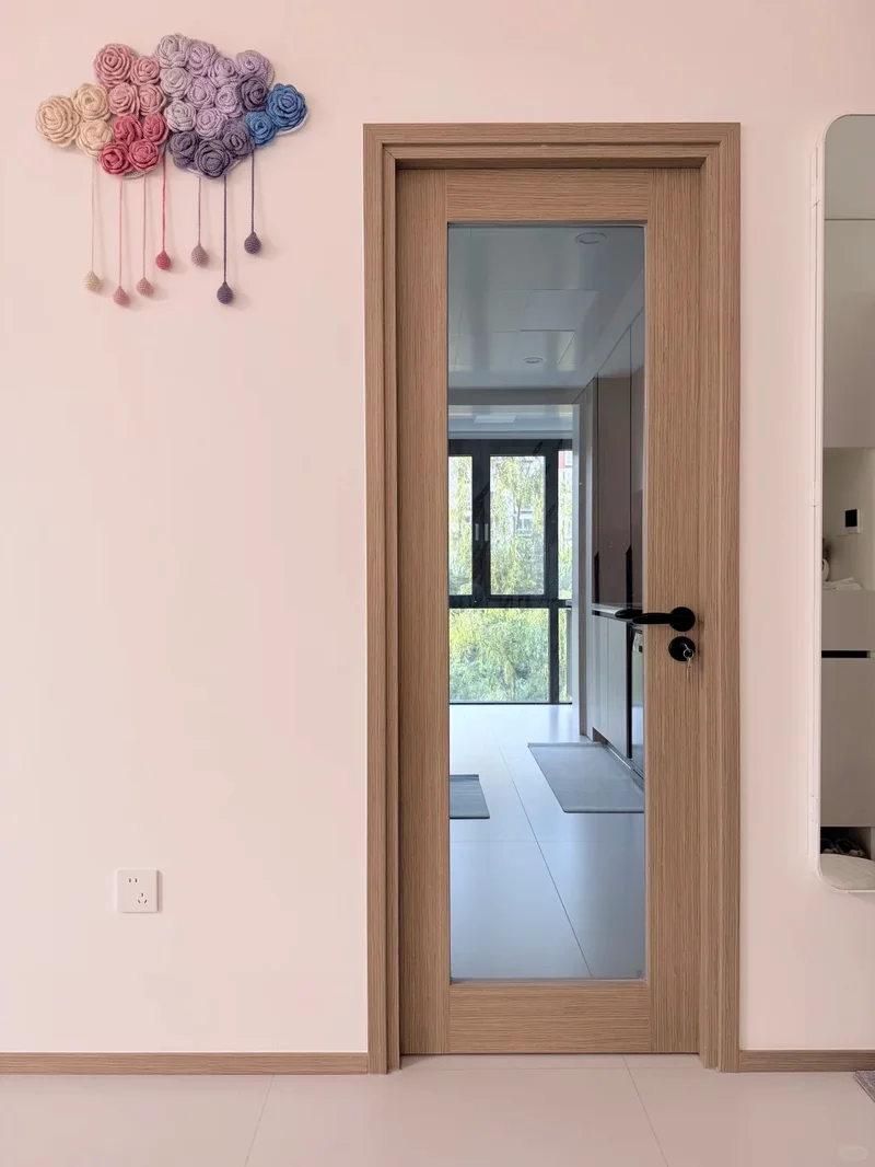 Aluminum glass doors with wood-veneer finish