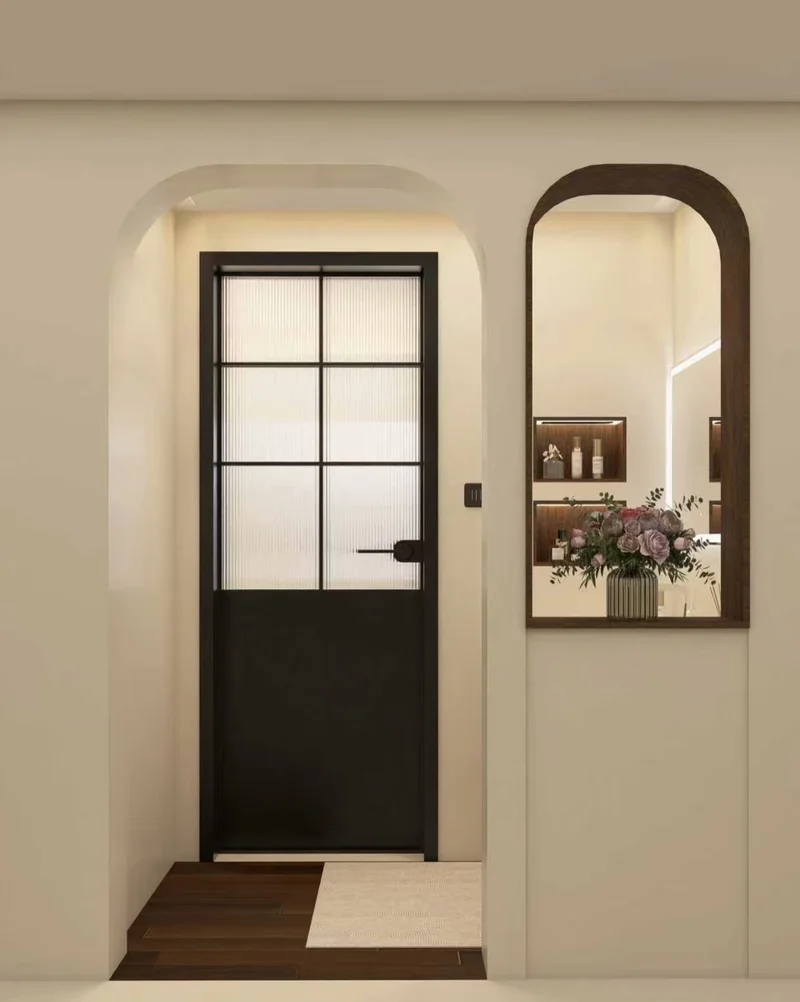 Engineered Wood Glass Doors with Anti-Warping Technology & Frosted Glass for Modern Office Partitions