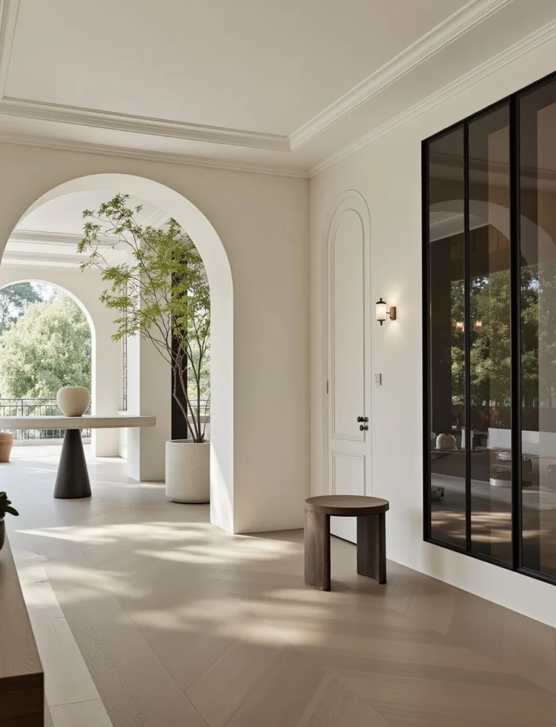 Aluminum glass doors with wood-veneer finish