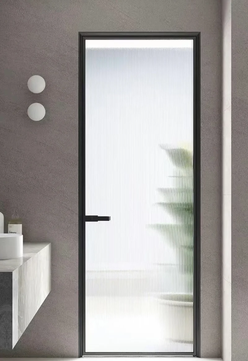 Aluminum glass doors with wood-veneer finish