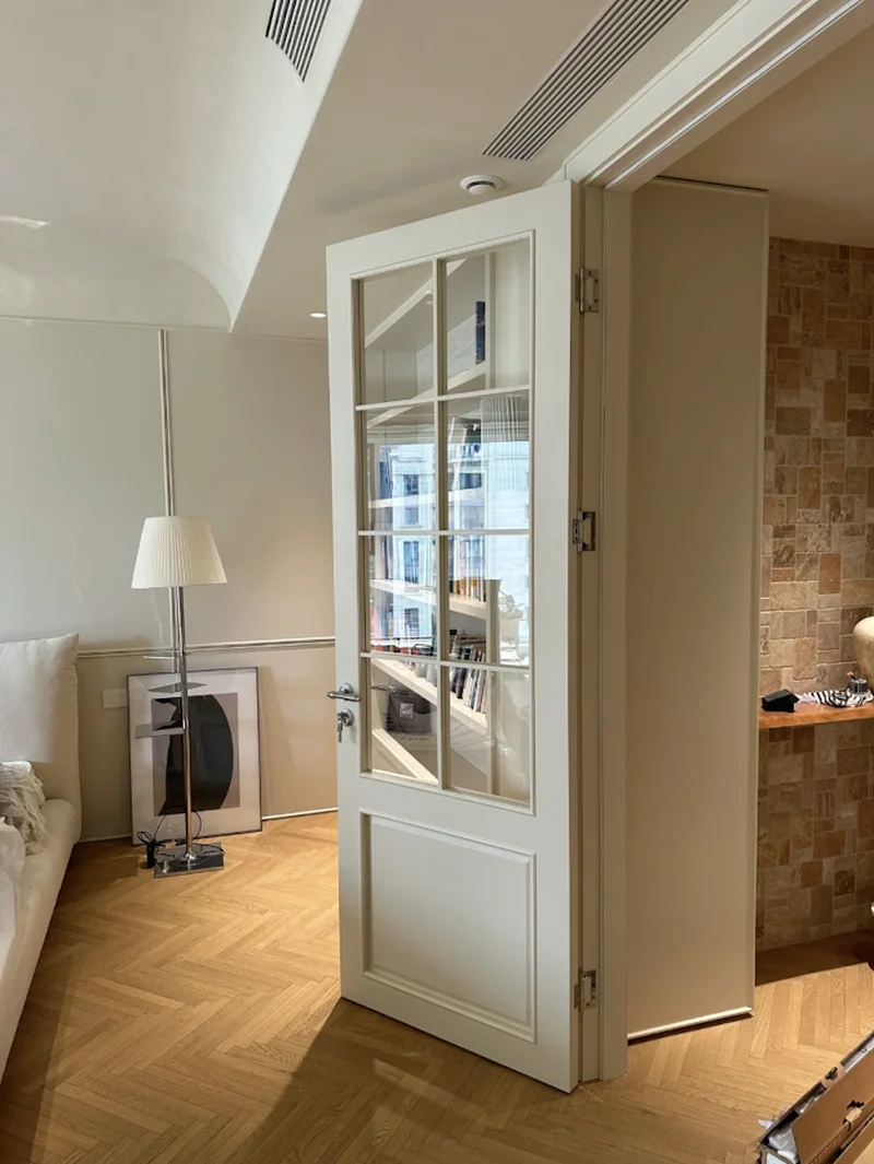 Zebrawood Wood Glass Doors with Metal Inlay & Back-Painted Glass for Luxury Villa Entrances
