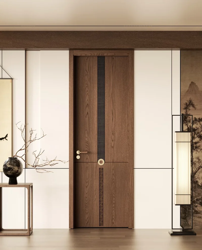 Walnut solid wood doors fire-rated BS 60min with anti-pry locks for hotels